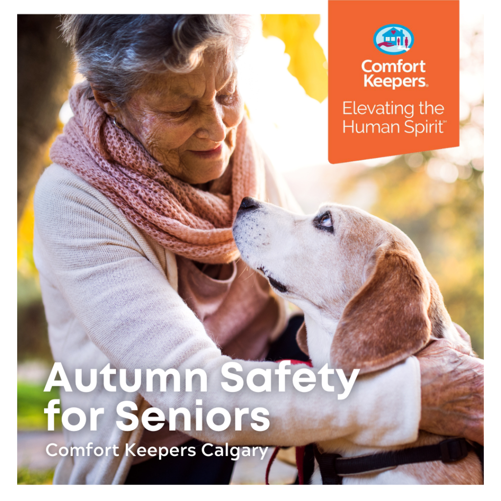 Autumn Safety for Seniors | Comfort Keepers Calgary | Senior female embracing dog outside
