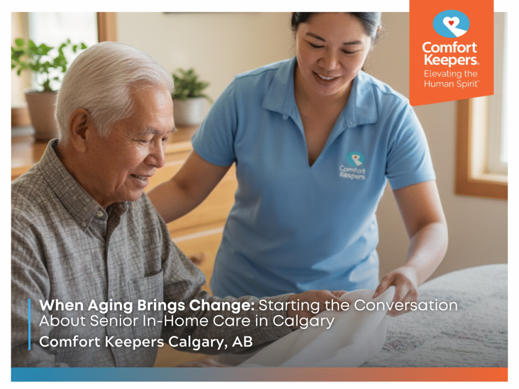 A senior male being assisted by his caregiver | When Aging Brings Change: Starting the Conversation About Senior In-Home Care in Calgary | Comfort Keepers Calgary