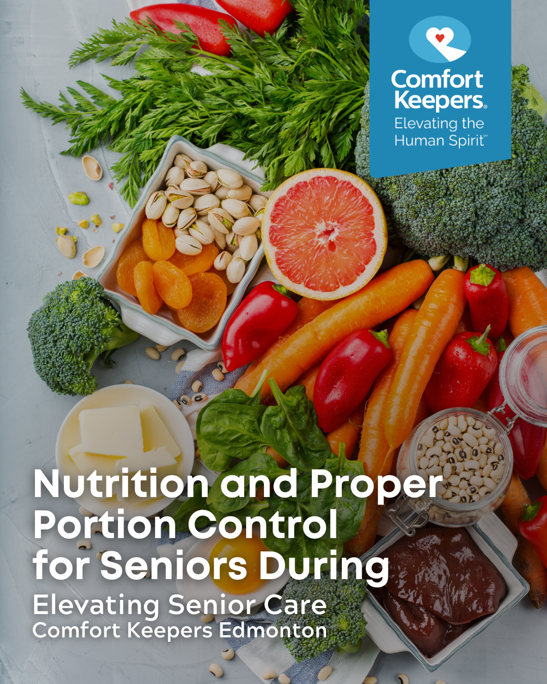 An array of healthy fruits and vegetables | Nutrition and Proper Portion Control for Seniors During | Comfort Keepers Edmonton | BLOG POST