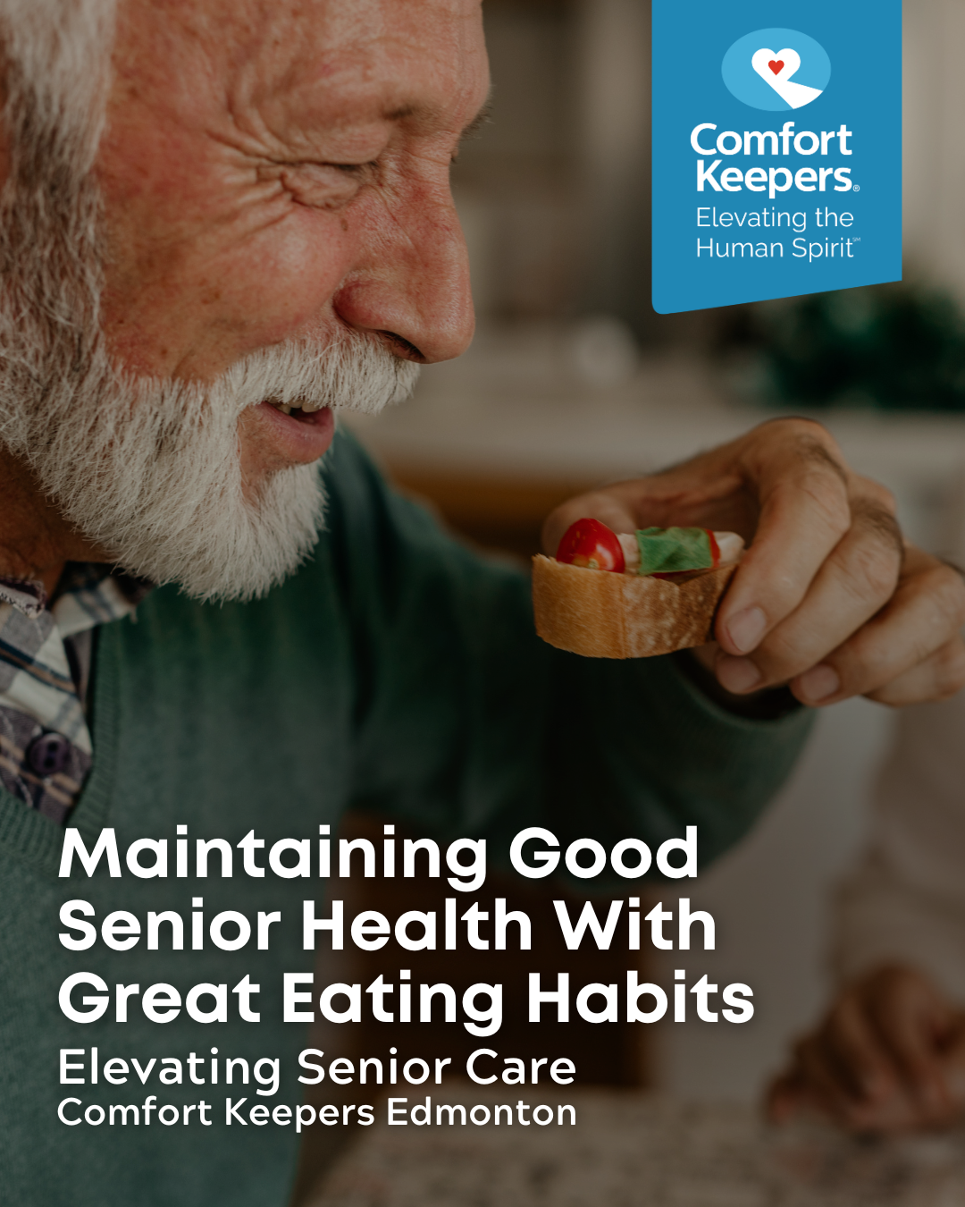 A senior male eating a healthy snack | Maintaining Good Senior Health With Great Eating Habits | Comfort Keepers Edmonton | BLOG POST