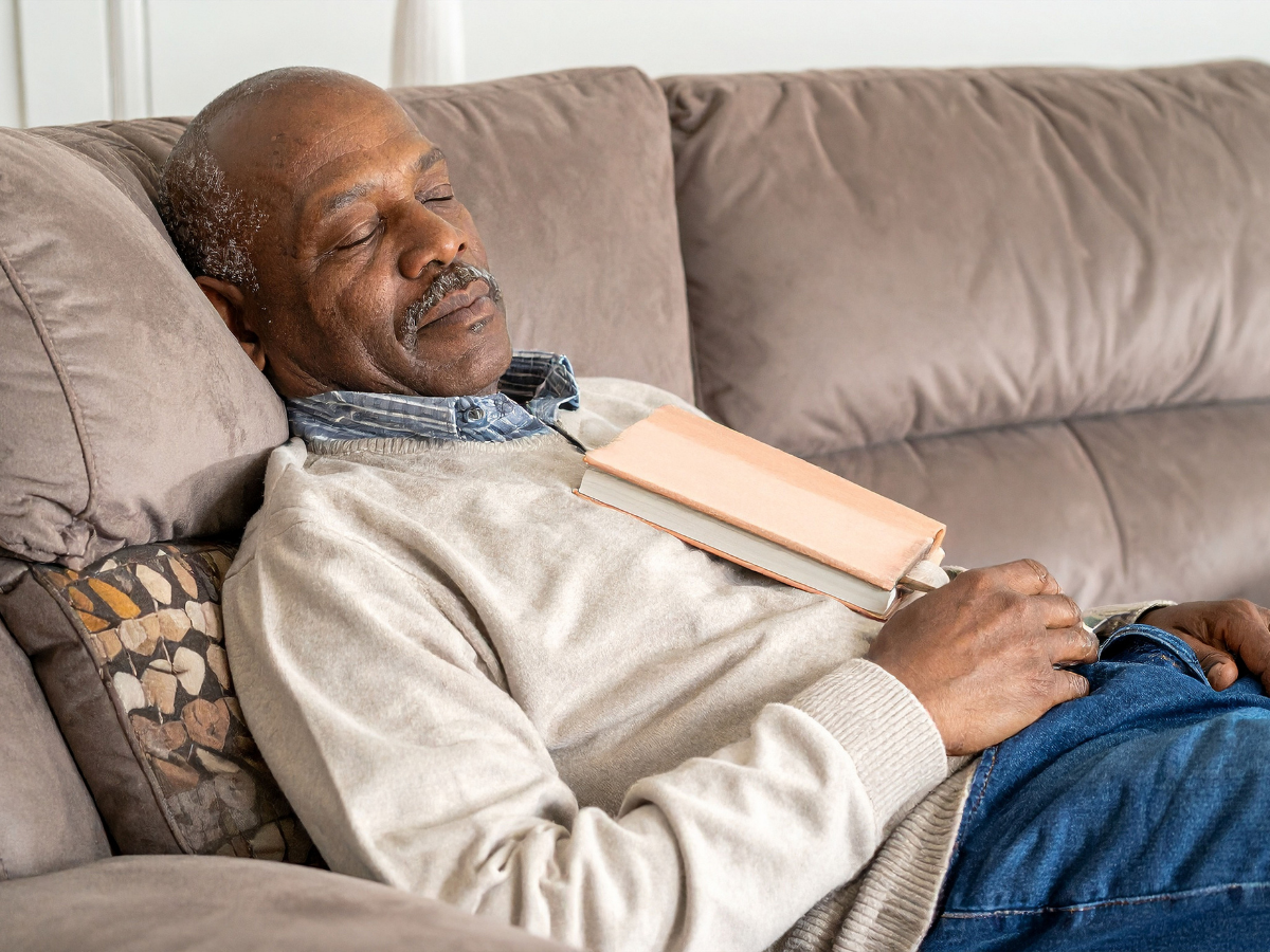 Senior male asleep on the couch | Edmonton's Seniors and the Road to Quality Sleep | Comfort Keepers Edmonton