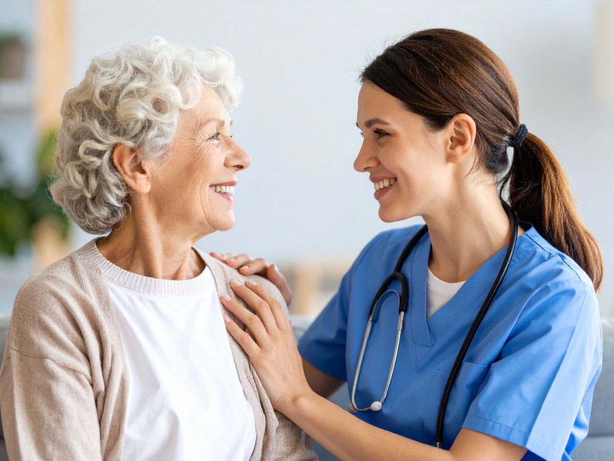 A senior woman with her caregiver | The Importance of Transitional Care in Edmonton: From Hospital to Home | Comfort Keepers Edmonton