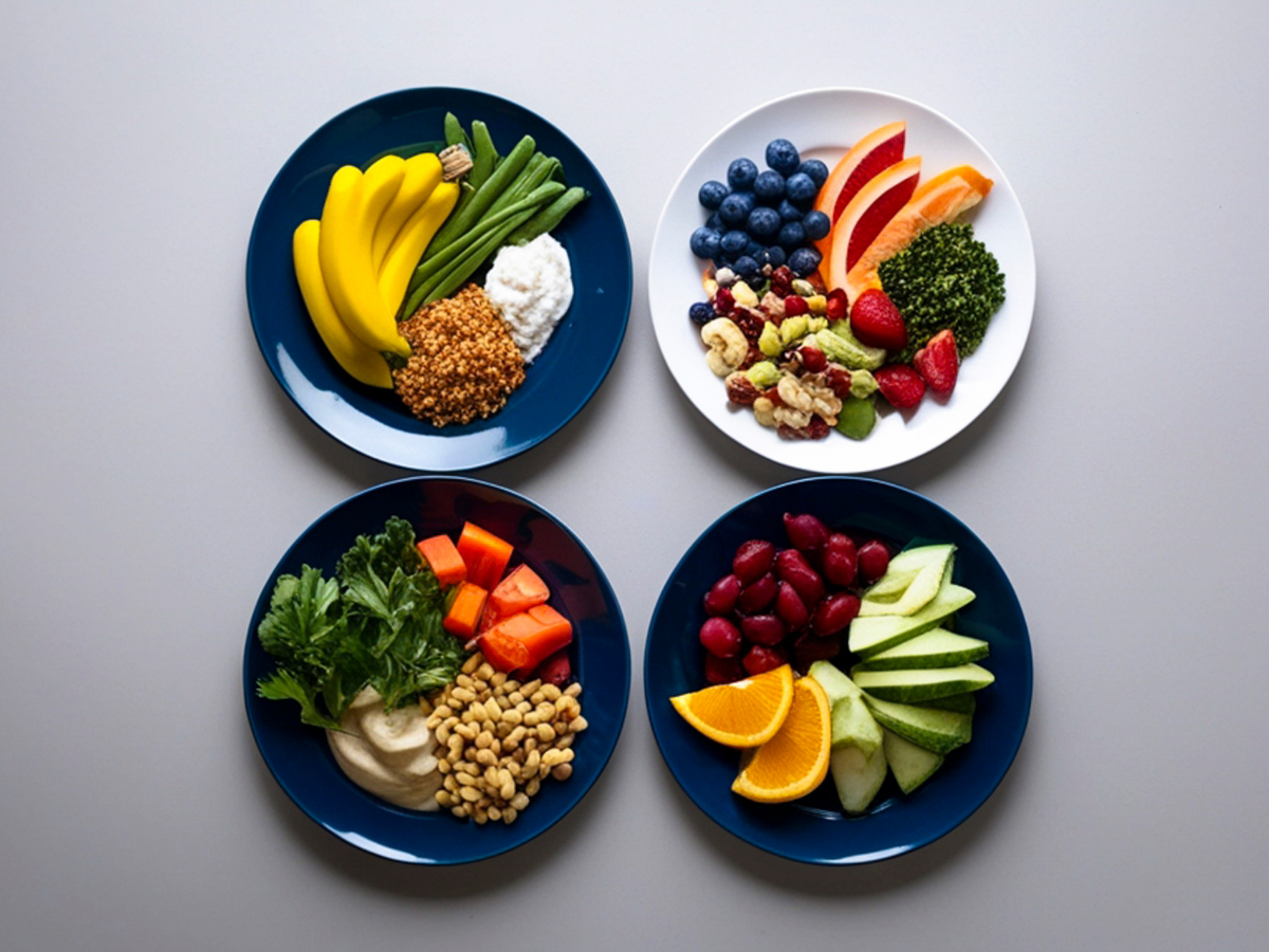 4 colourful plates of food | Edmonton Seniors: Eat Fresh Fruits and Vegetables | Comfort Keepers Edmonton