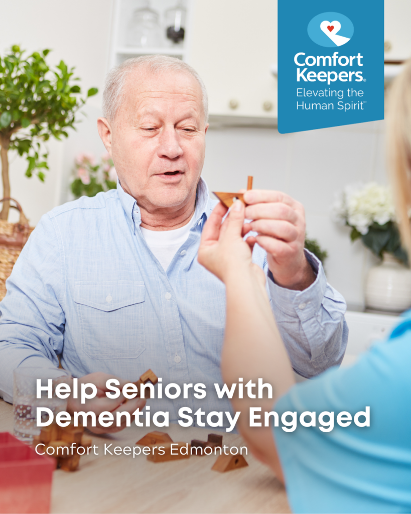 Senior male working with caregiver | Help Seniors with Dementia Stay Engaged | Comfort Keepers Edmonton | BLOG POST