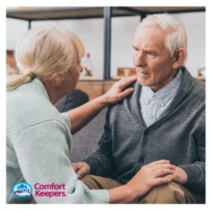 Comfort Keepers Edmonton Two seniors looking at each and talking.