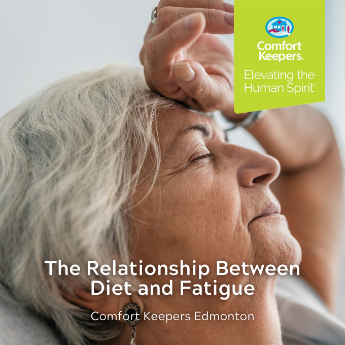 Senior with head on hand and eye closed | The Relationship between Diet and Fatigue | BLOG POST | Comfort Keepers Edmonton
