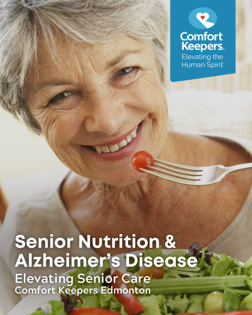 Senior woman eating salad | Senior Nutrition & Alzheimer's Disease | Comfort Keepers Edmonton | BLOG POST