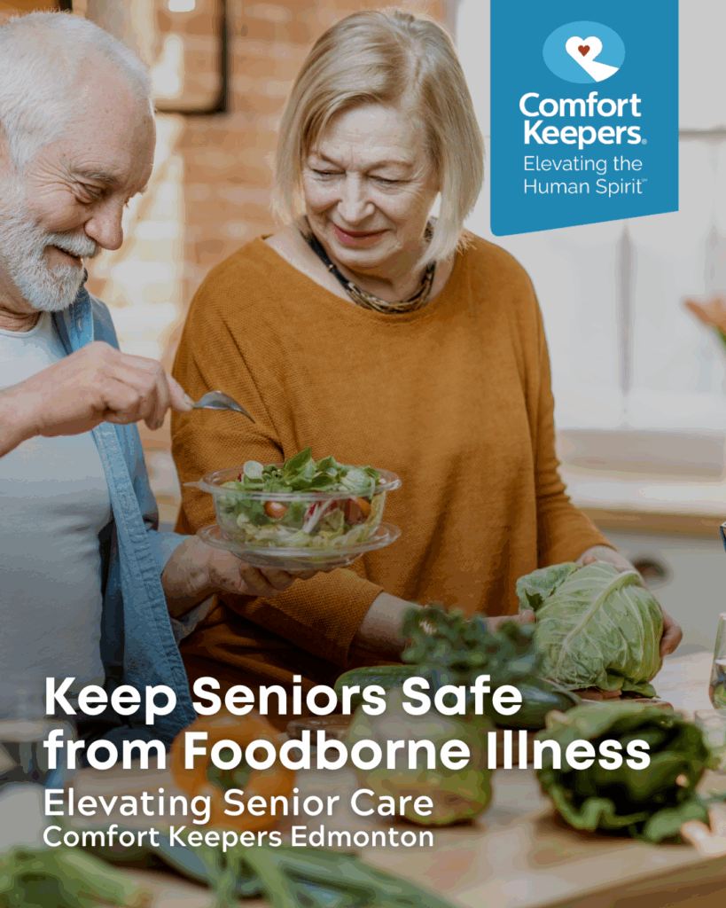 Senior couple in their kitchen with healthy food options | Keep Seniors Safe From Foodborne Illness | Comfort Keepers Edmonton | BLOG POST