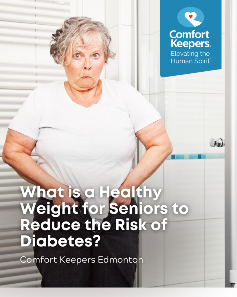 Senior woman struggles to button her pants | What is a Healthy Weight for Seniors to Reduce the Risk of Diabetes? | Comfort Keepers Edmonton | BLOG POST