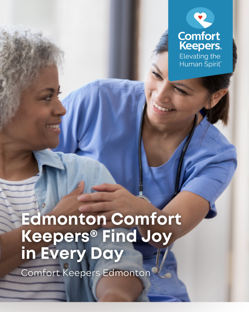 Senior woman smiling with caregiver | Edmonton Comfort Keepers Find Joy in Every Day | Comfort Keepers Edmonton | BLOG POST