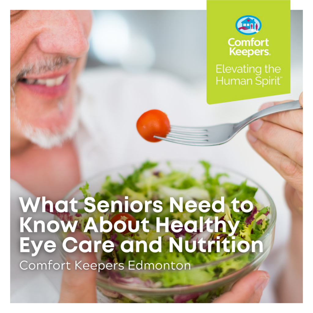 Senior male eating salad | Healthy eye care and nutrition | Comfort Keepers Edmonton | BLOG POST