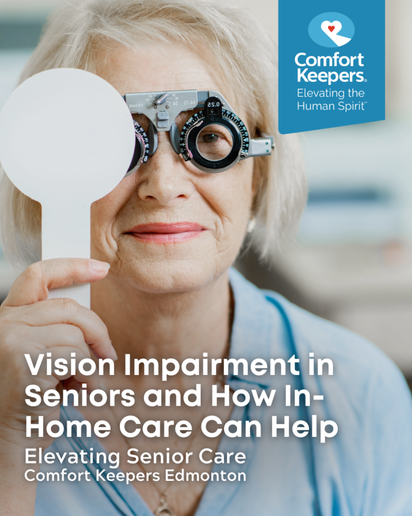 Senior woman at eye exam | Comfort Keepers Edmonton | Vision Impairment in Seniors and How In-Home Care Can Help | BLOG POST
