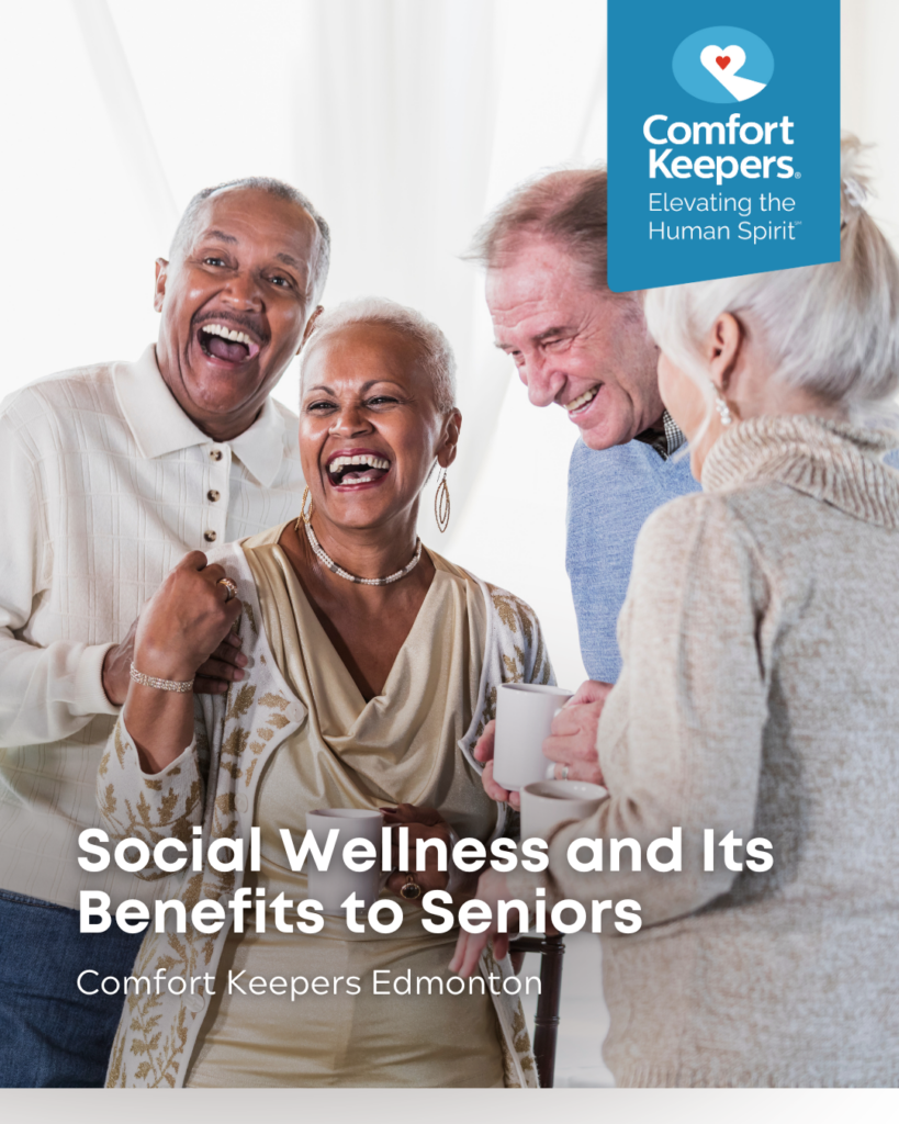 Two senior couples laughing together | Social Wellness and Its Benefits to Seniors | Comfort Keepers Edmonton | BLOG POST