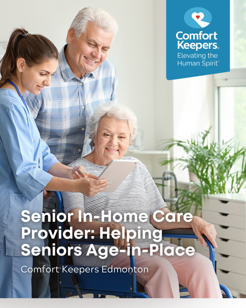 Senior couple at home with caregiver | Senior In-Home Care Provider: Helping Seniors Age-in-Place | Comfort Keepers Edmonton | BLOG POST