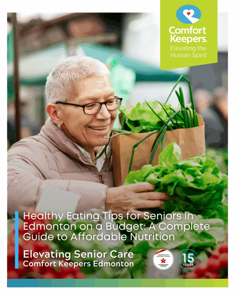 Senior woman shopping at a Farmer's Market | Healthy Eating Tips for Seniors in Edmonton on a Budget: A Complete Guide to Affordable Nutrition | Comfort Keepers Edmonton | BLOG POST