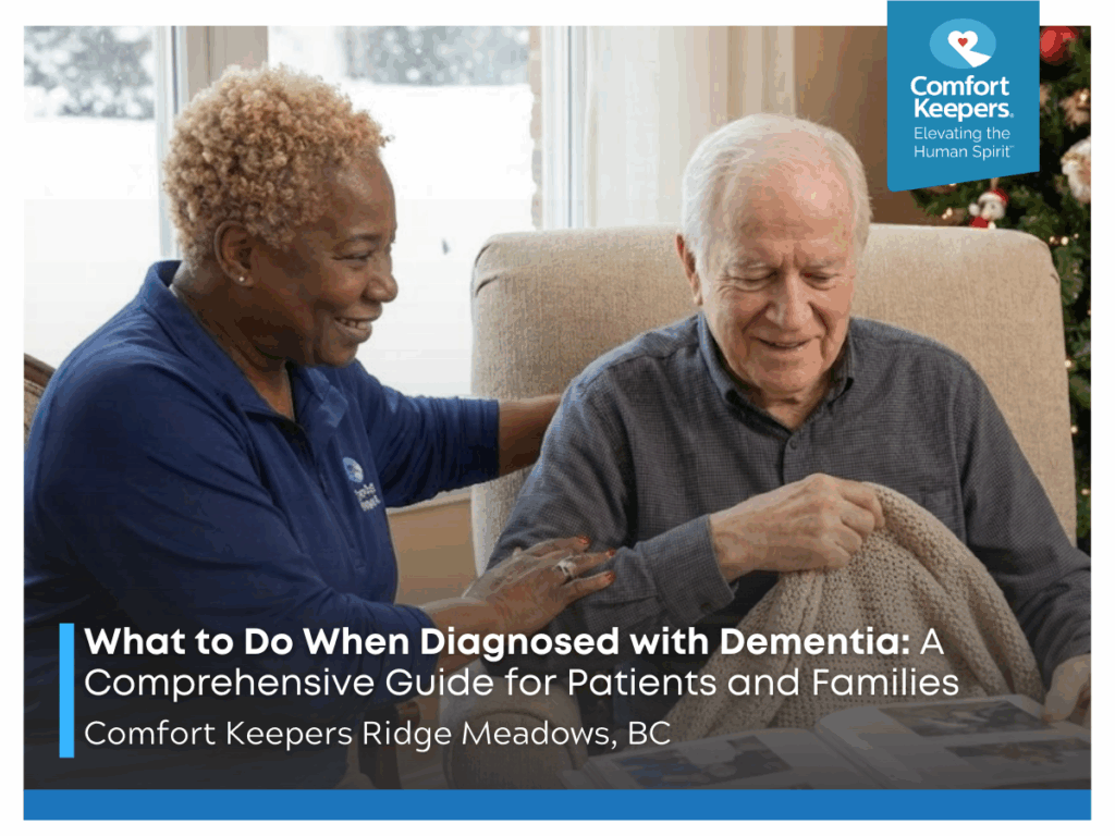 A senior male sits with his caregiver | What to Do When Diagnosed with Dementia: A Comprehensive Guide for Patients and Families | Comfort Keepers Ridge Meadows