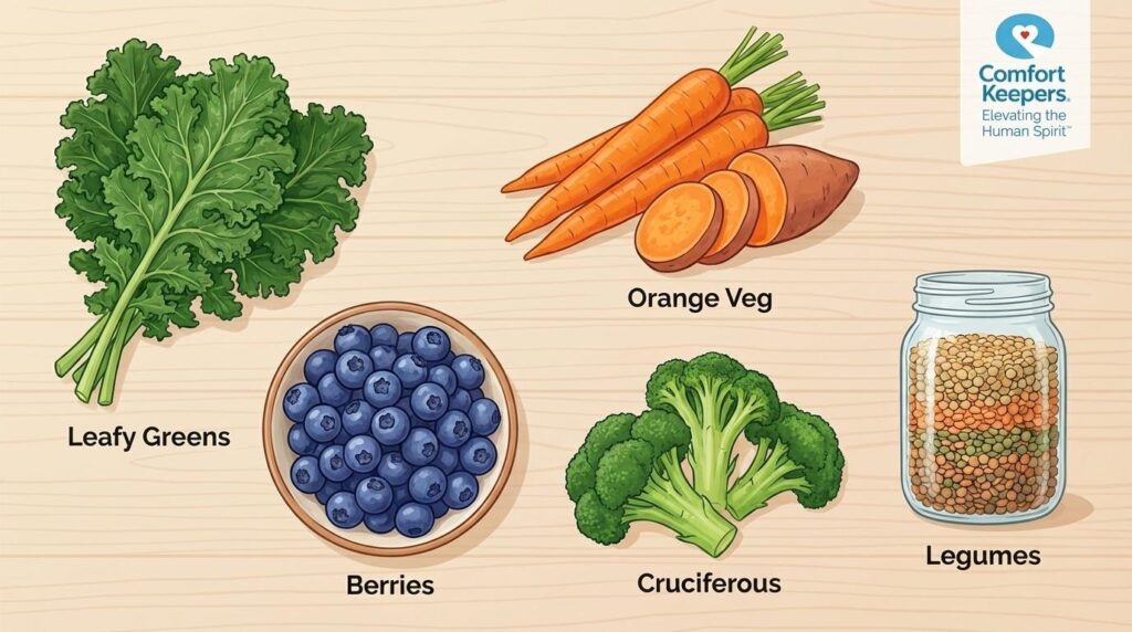 Illustration of healthy foods | The Best Fruits & Vegetables for Seniors | Comfort Keepers Kelowna