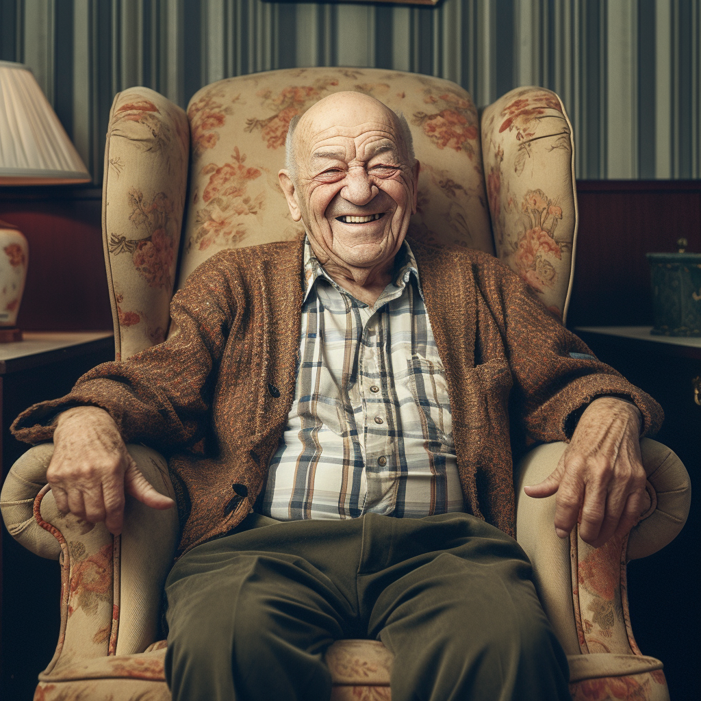 Elderly gentleman sitting on a chair, smiling