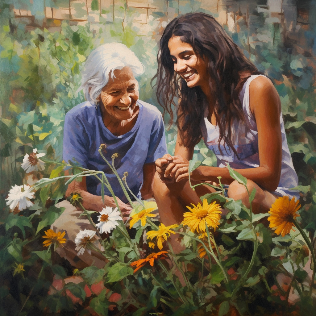  a joyful female caregiver shares a moment of happiness with elderly woman.