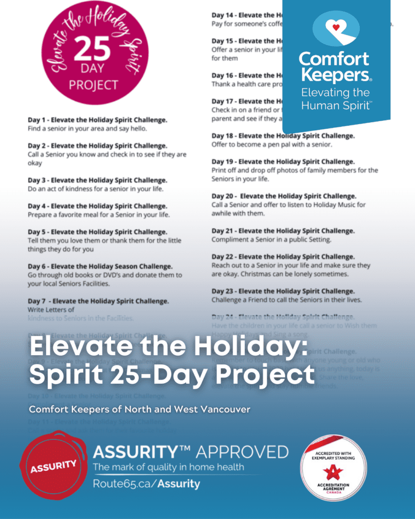 Elevate the Holiday Spirit 25-Day Project | Activites Listed | Comfort Keepers North and West Vancouver | BLOG POST