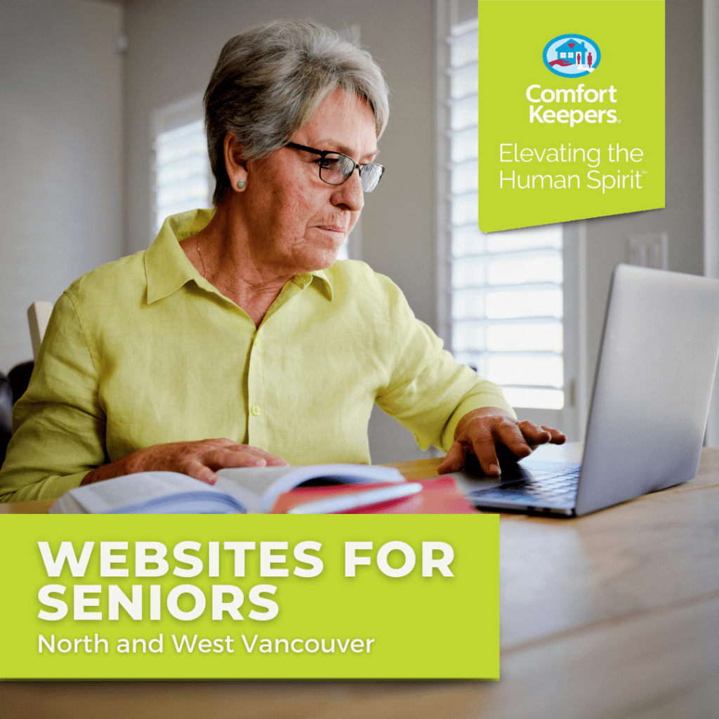 Senior on laptop | Websites for Seniors | BLOG POST | Comfort Keepers North and West Vancouver