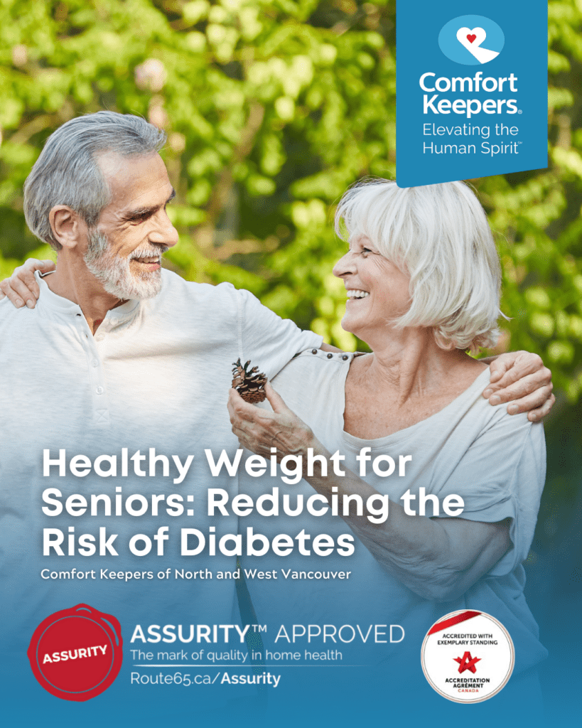 Two seniors walking outdoors | Healthy Weight for Seniors: Reducing the Risk of Diabetes | Comfort Keepers North and West Vancouver | BLOG POST