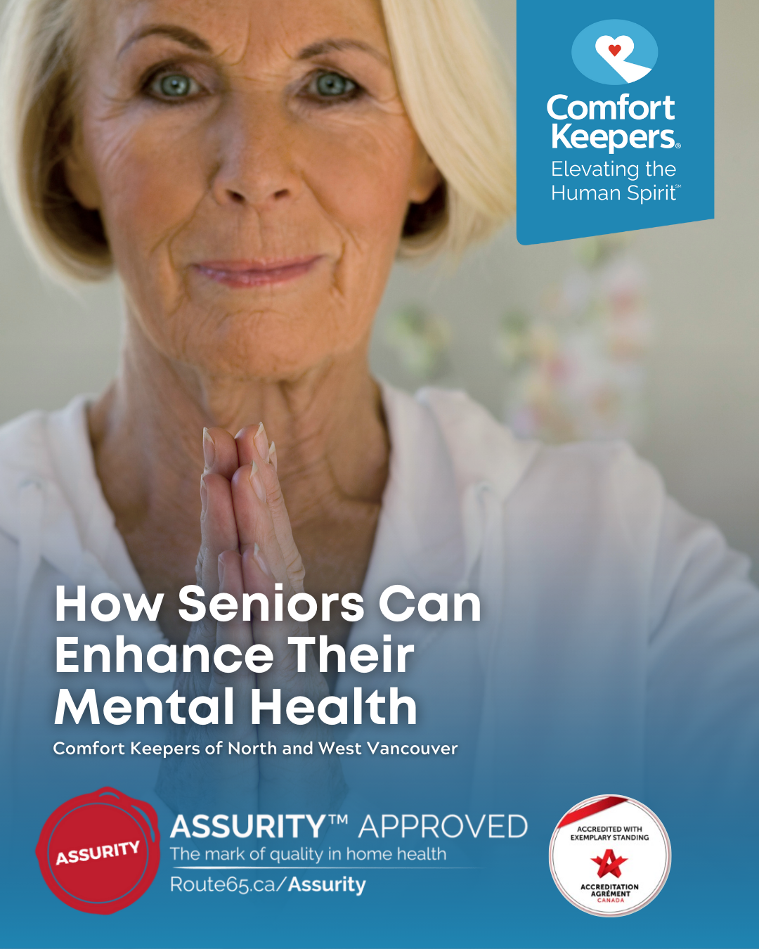 Senior women in prayer stance | How Seniors Can Enhance Their Mental Health | Comfort Keepers North and West Vancouver | BLOG POST