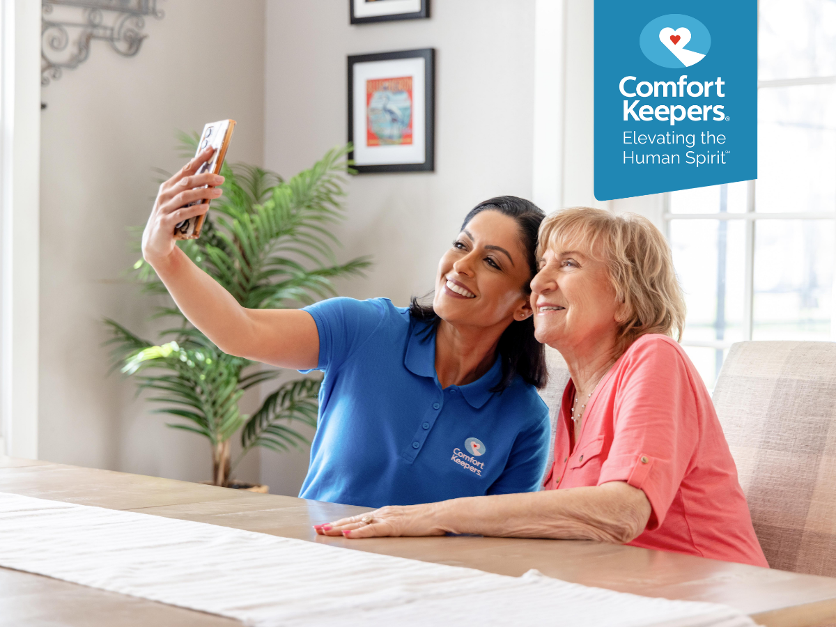 A senior woman and her caregiver are taking a selfie | How Seniors in North and West Vancouver Can Enhance Their Mental Health | Comfort Keepers North and West Vancouver