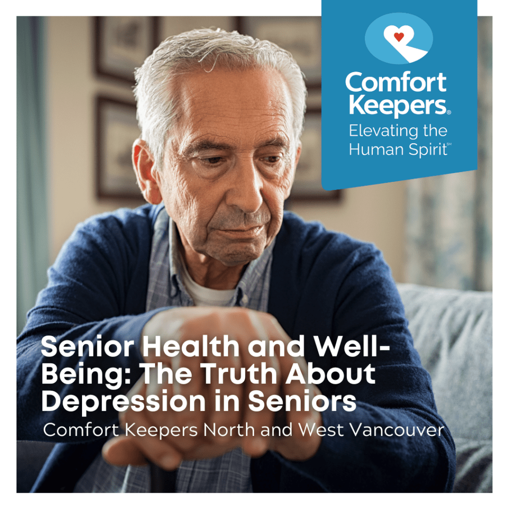 Senior male seated and looking into distance | Senior Health and Well-being | The Truth About Depression in Seniors | Comfort Keepers North and West Vancouver | BLOG POST