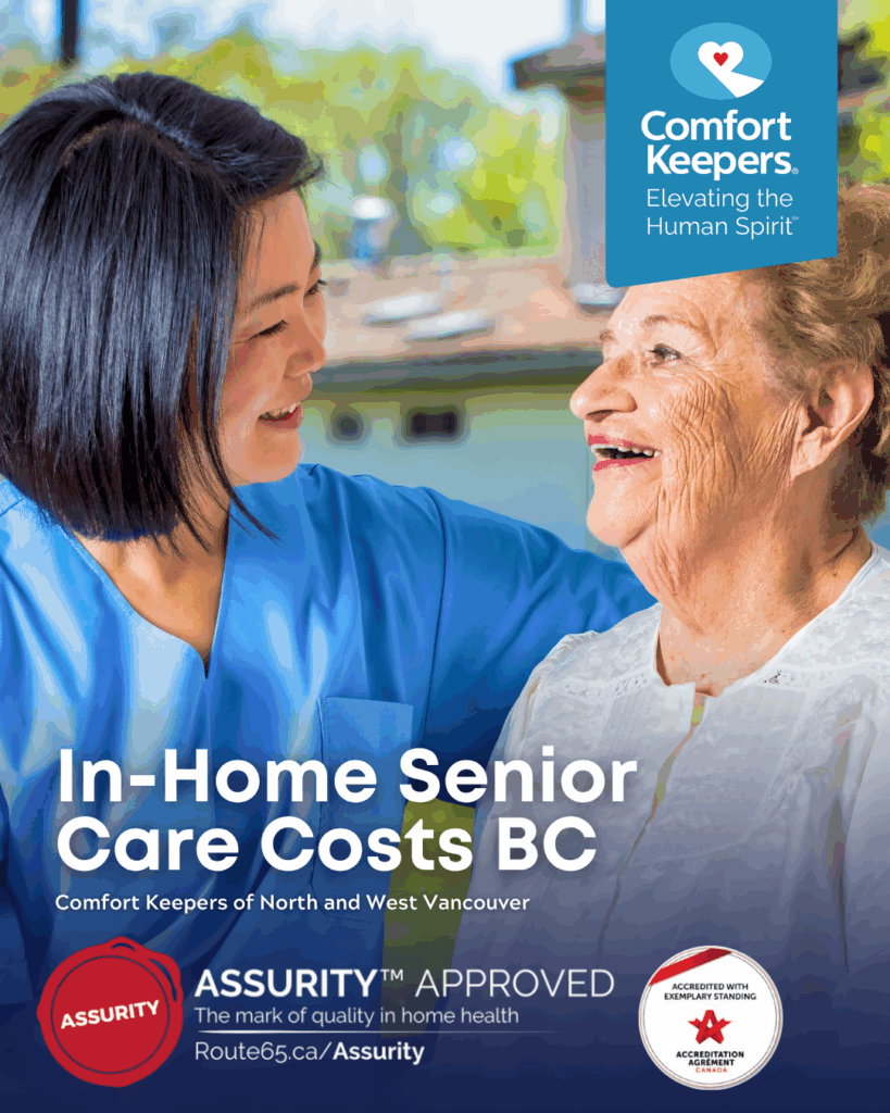 Senior woman with caregiver, both are smiling | Comfort Keepers North and West Vancouver | In-Home Senior Care Costs BC | BLOG POST
