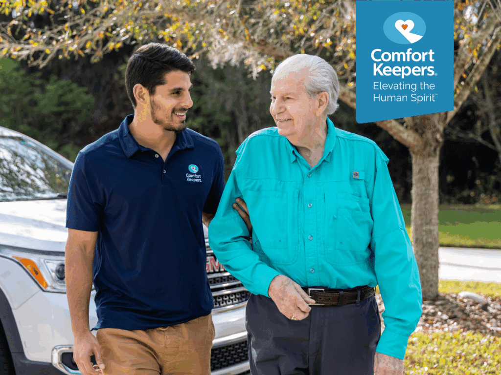 A senior male walks alongside his caregiver | Starting In-Home Care What to Expect  | Comfort Keepers North and West Vancouver