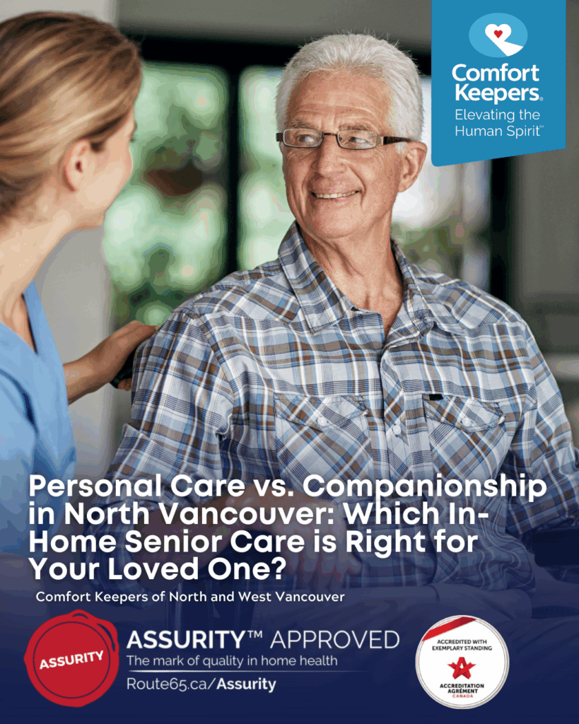 Senior male with caregiver | Personal Care vs. Companionship Care in North Vancouver: Which In-Home Senior Care is Right for Your Loved One | Comfort Keepers North and West Vancouver | BLOG POST