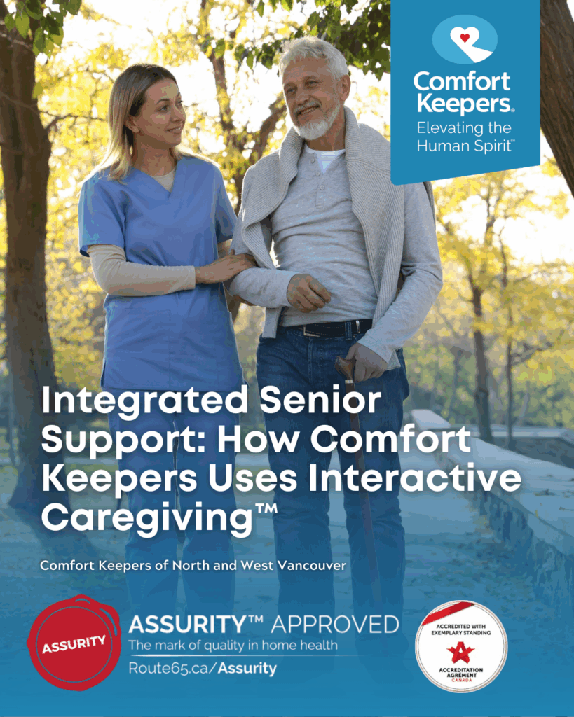 Senior male enjoying a walk with caregiver | Integrated Senior Support: How Comfort Keepers Uses Interactive Caregiving | Comfort Keepers North and West Vancouver | BLOG POST