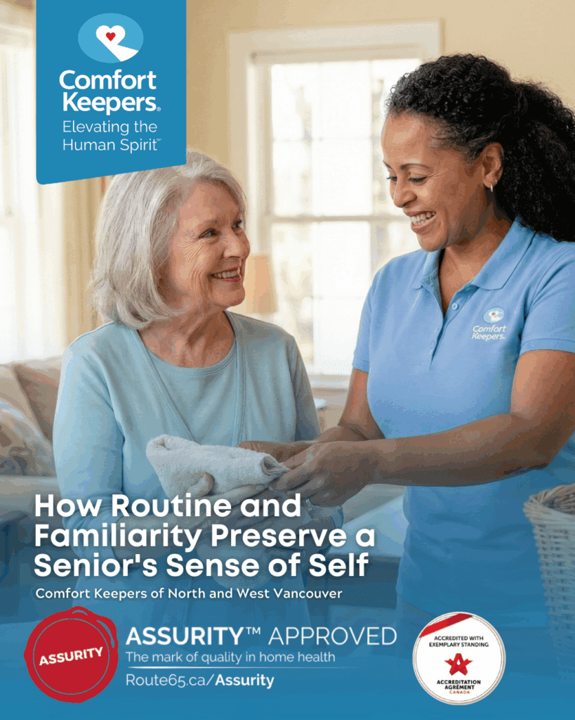A senior woman working alongside her caregiver | Routine Supports Seniors' Mood and Identity | Comfort Keepers North and West Vancouver