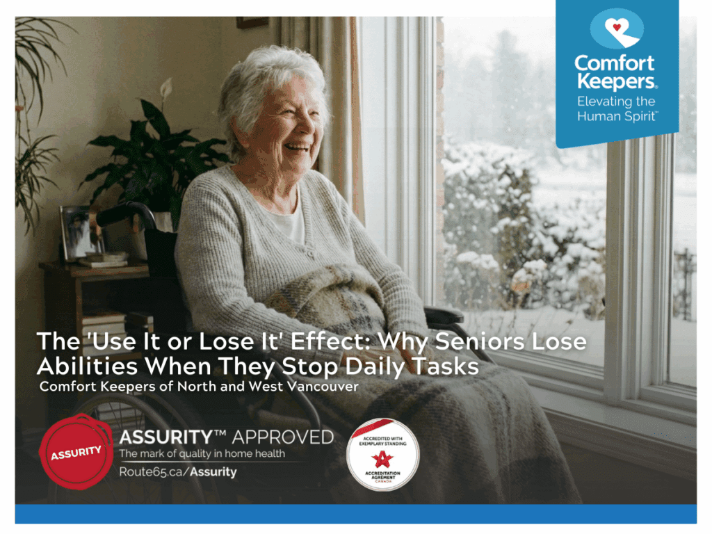 A senior woman sits with a cup of coffee and looks out the window | What Happens When Seniors Stop Daily Tasks | Comfort Keepers North and West Vancouver