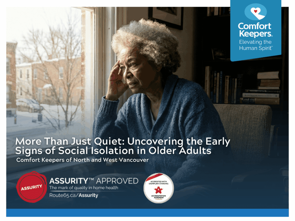 A senior woman sits by the window and looks out, seemingly depressed | Early Signs of Social Isolation in Older Adults | Comfort Keepers North and West Vancouver