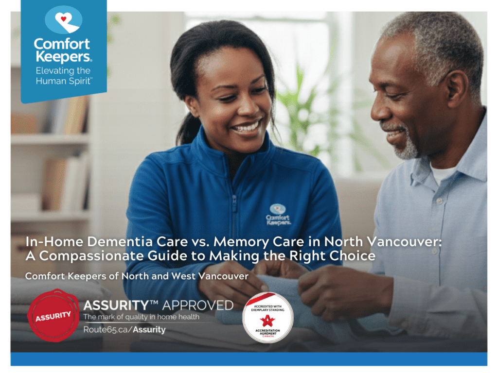 A senior and his caregiver work on memory boosting activities | In-Home Dementia Care vs Memory Care in North Vancouver | Comfort Keepers North and West Vancouver