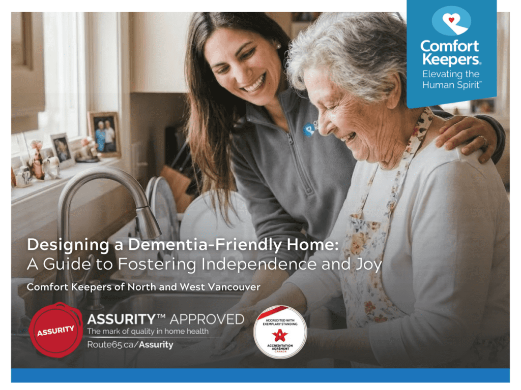 A senior washes dishes with her caregiver looking on | Designing a Dementia Friendly Home to Support Independence | Comfort Keepers North and West Vancouver
