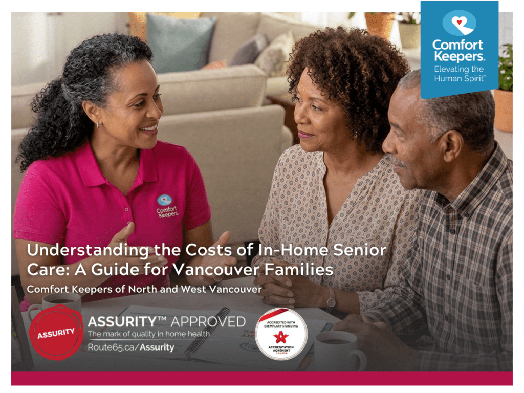 A senior couple talks with a Comfort Keepers' caregiver | Comfort Keepers North and West Vancouver