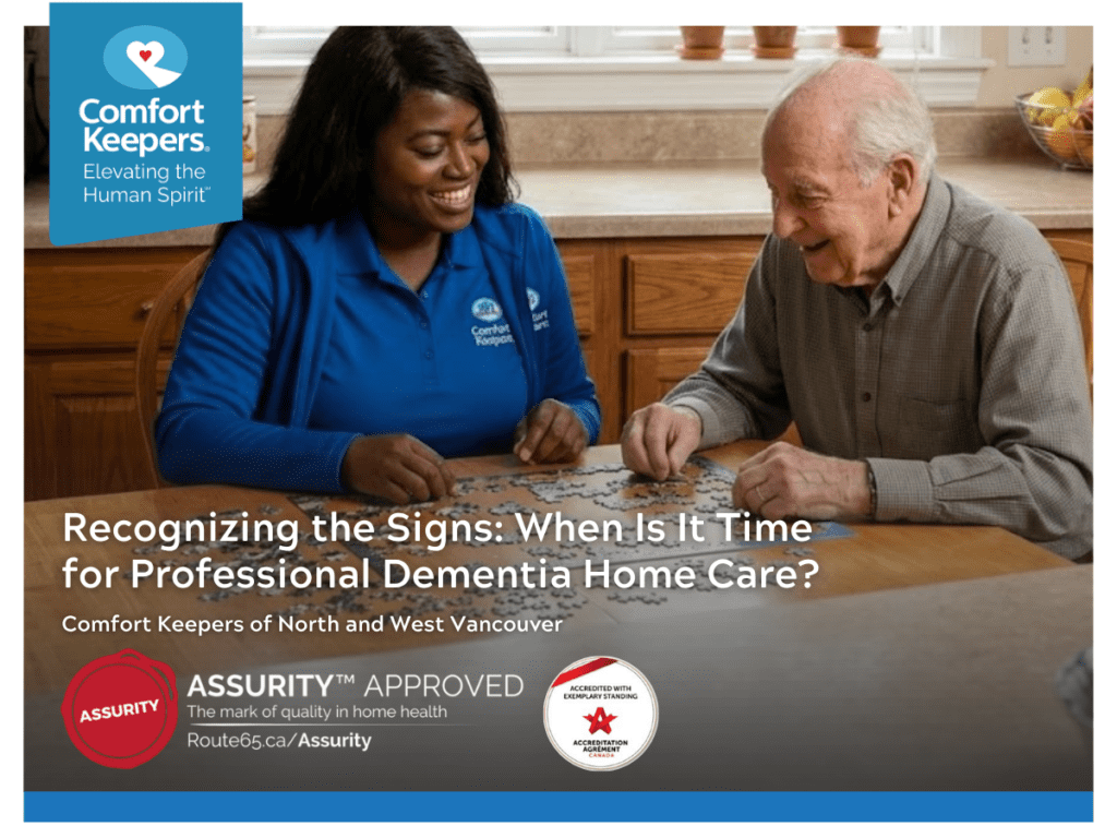 A senior and his caregiver seated at the kitchen table | Comfort Keepers North and West Vancouver