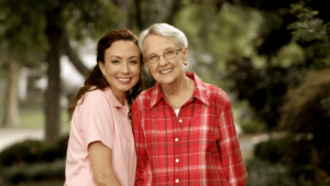 Pat, caregiver of Comfort Keepers, with female senior.
