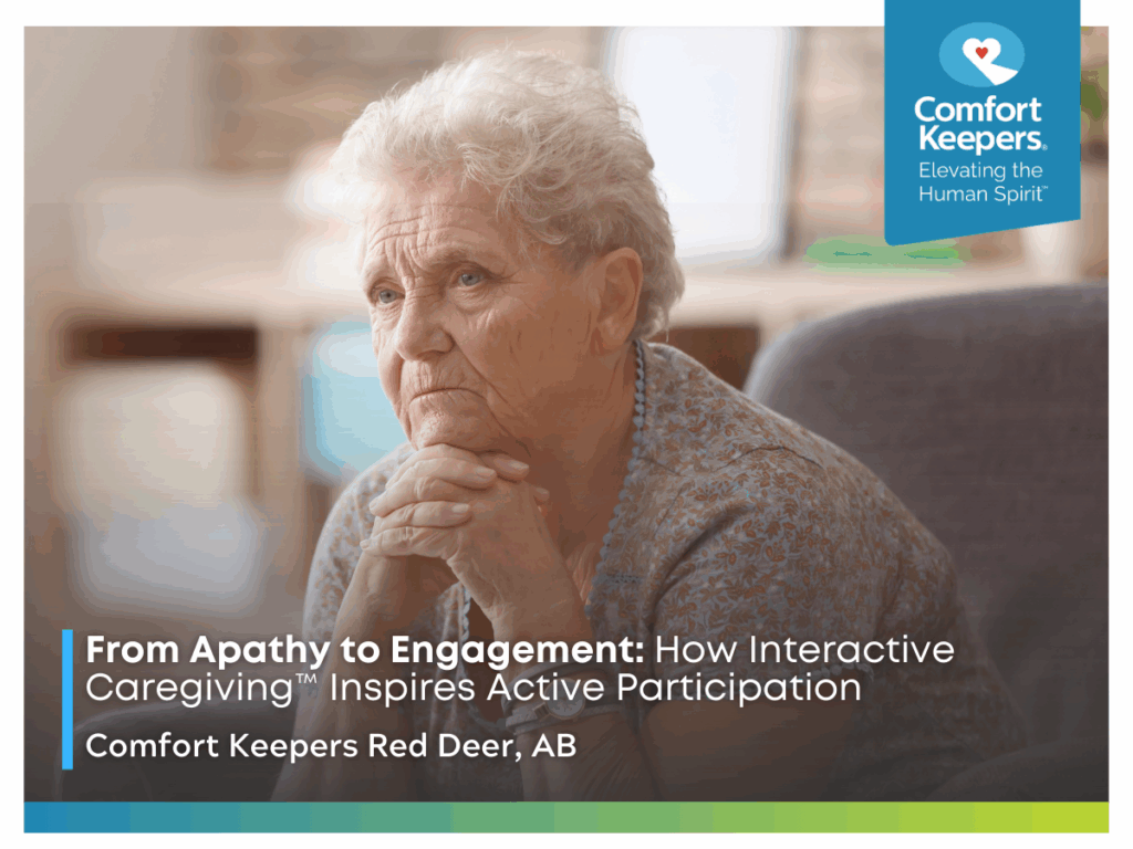 A senior woman sitting and seemingly lonely | From Apathy to Engagement: How Interactive Caregiving™ Inspires Active Participation | Comfort Keepers Red Deer