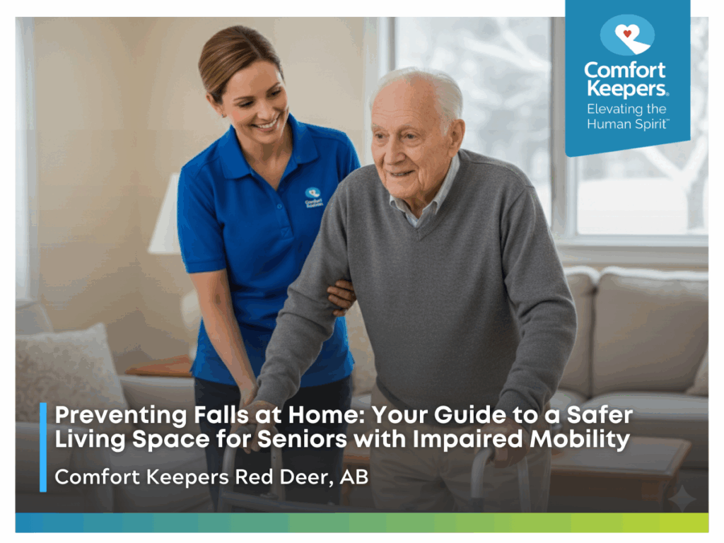 A senior male being assisted by his caregiver while walking | Preventing Falls at Home: Your Guide to a Safer Living Space for Seniors with Impaired Mobility | Comfort Keepers Red Deer