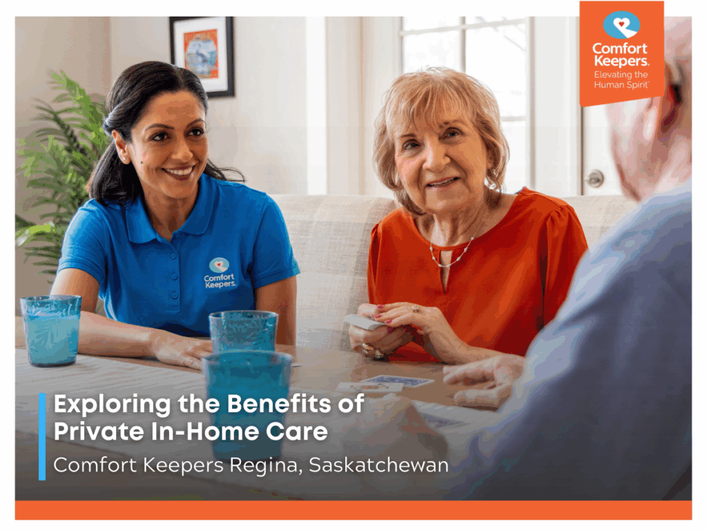 a senior couple sits at a table with their caregiver | Exploring the Benefits of Private In-Home Care | Comfort Keepers Regina