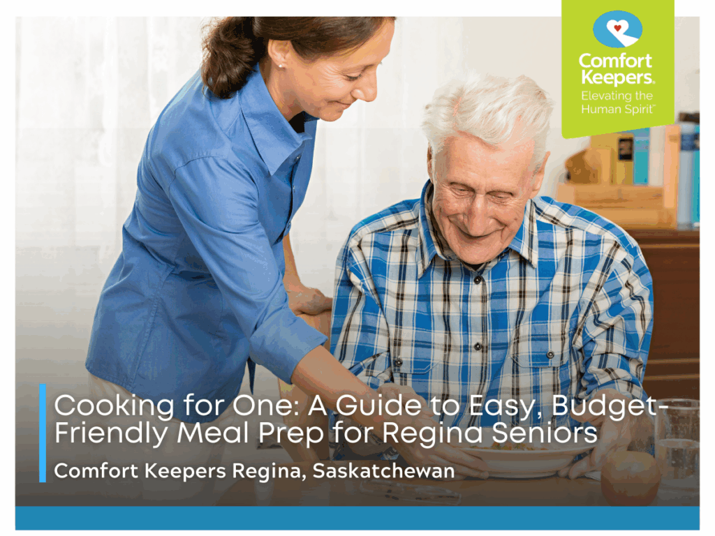 A senior caregiver presents a senior male with a plate of healthy food | Easy Budget Meal Prep Tips for Seniors Living Alone | Comfort Keepers Regina