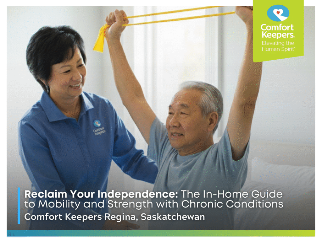 A caregivers assists a senior male with daily exercises | Reclaim Your Independence: The In-Home Guide to Mobility and Strength with Chronic Conditions | Comfort Keepers Regina