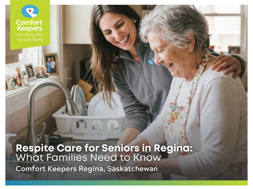 A senior woman is assisted by her caregiver while doing dishes | Respite Care for Seniors in Regina: What Families Need to Know | Comfort Keepers Regina