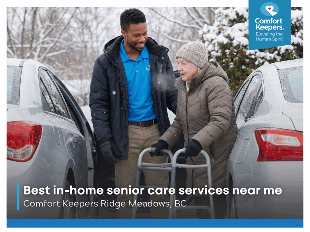 A senior with walker is being assisted by her caregiver | Best In-Home Senior Care Services Near Me | Comfort Keepers Ridge Meadows