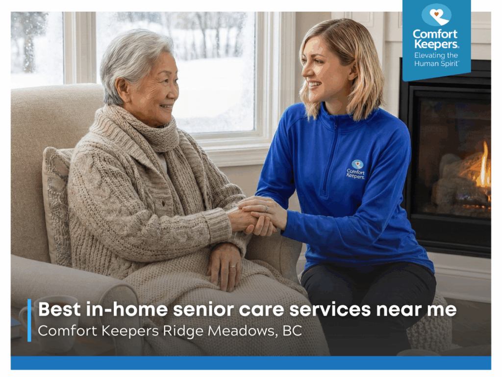 Senior woman sitting on her couch with her caregiver | Best In-Home Senior Care Services Near Me | Comfort Keepers Ridge Meadows
