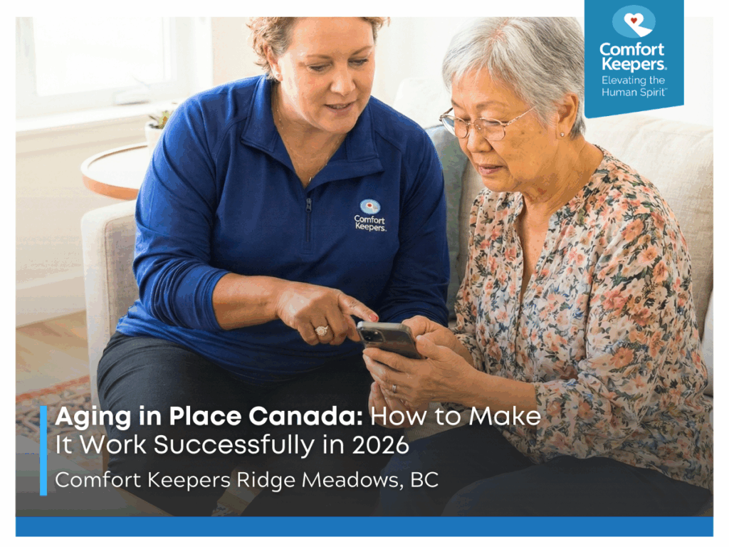 A senior woman explores her smart phone with the assistance of her caregiver | Aging in Place Canada: How to Make It Work Successfully in 2026 | Comfort Keepers Ridge Meadows